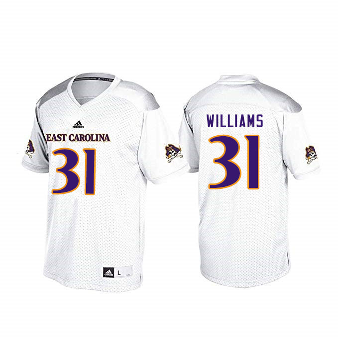 Men #31 Tay Williams ECU Pirates College Football Jerseys Sale-White